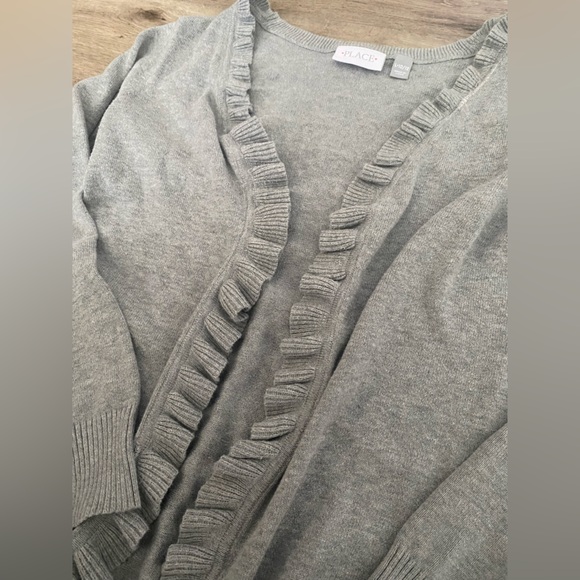 Gray Ruffled Cardigan Girls L(10/12) - Picture 3 of 3